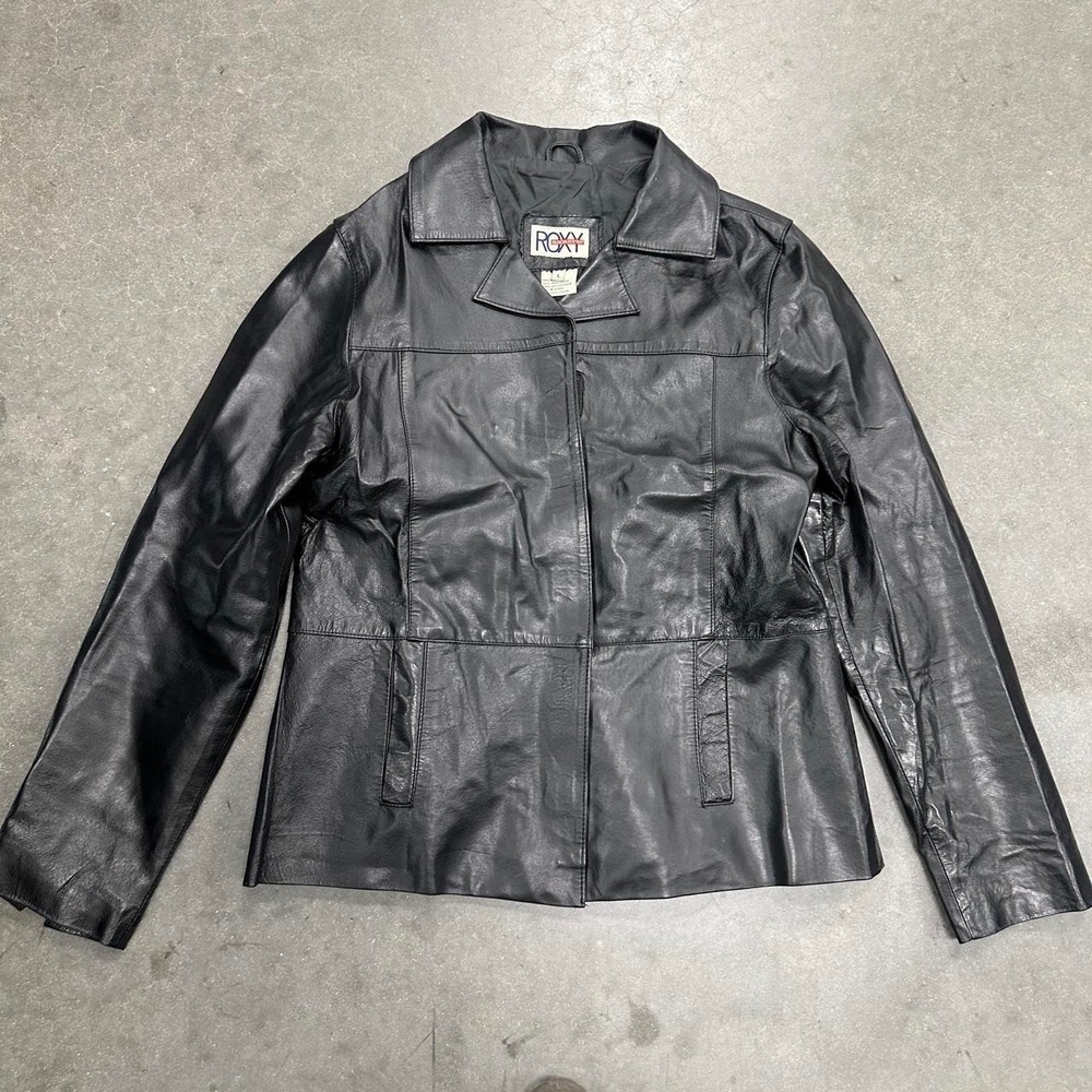 Vintage 90s Roxy Quiksilver Surfer Girl  Black Leather Jacket Size Lrg